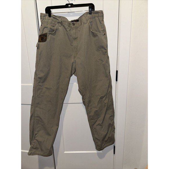 Mens wrangler riggs workwear pants Ripstop Carpenter 42x34 Khaki EUC - Picture 2 of 6